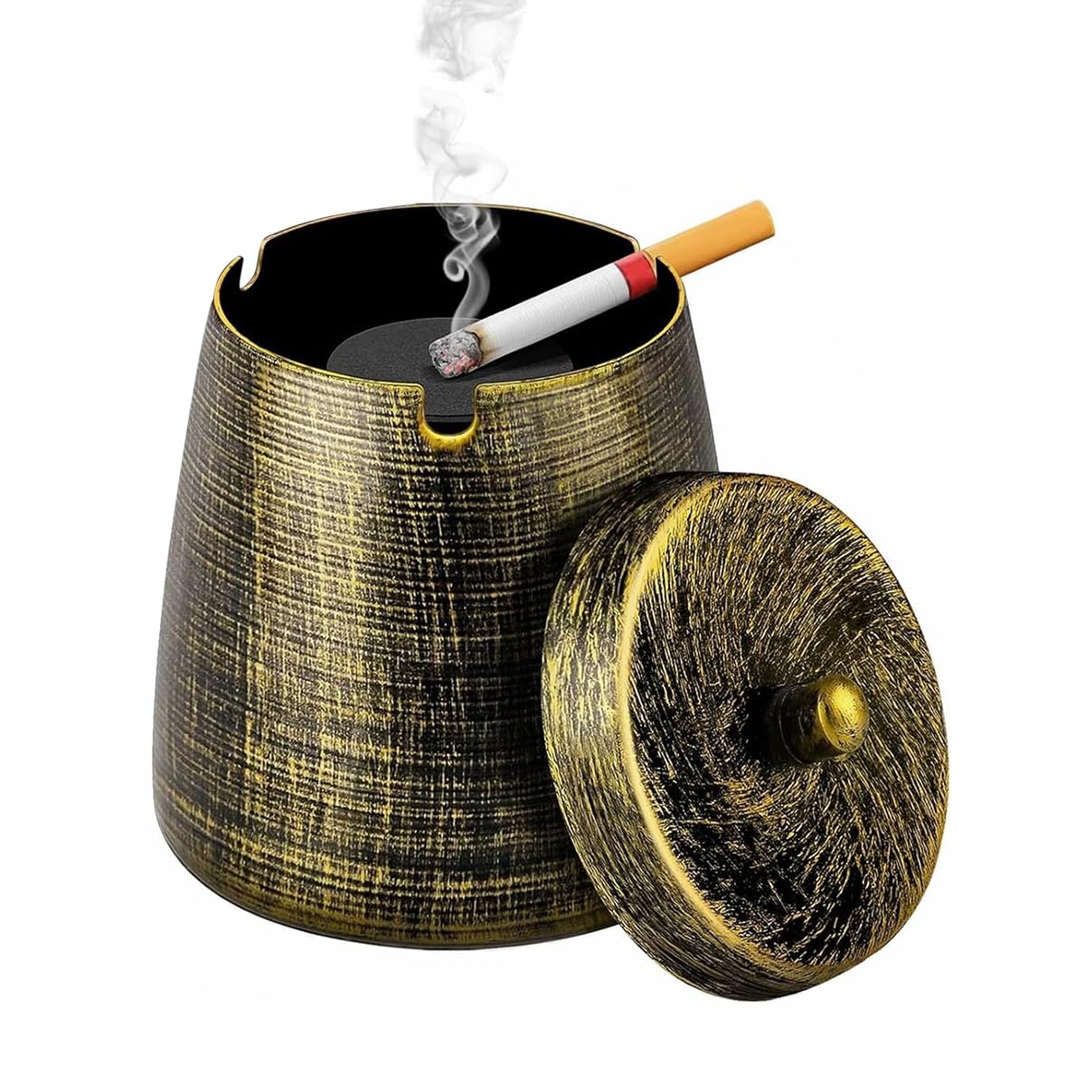 HASTHIP® Vintage Ashtray with Lid Metal Car Ashtray Desk Ashtray with Detachable Cigarette Extinguishing Pillar Smokeless Cigarette Ashtray for Car, Office, Living Room, 11x11cm HASTHIP® Vintage Ashtray with Lid Metal Car Ashtray Desk Ashtray with Detachable Cigarette Extinguishing Pillar Smokeless Cigarette Ashtray for Car, Office, Living Room, 11x11cm